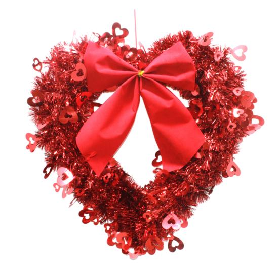 Tinsel Heart Shaped Wreath with Bow for Front Door Valentine's Day Red Pink Heart Wreath