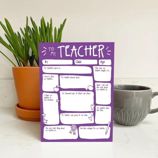 Adorable Thank You Teacher Card with Funny Questions Picture Frame Smooth Surface Easy To Write Cute Greeting Card
