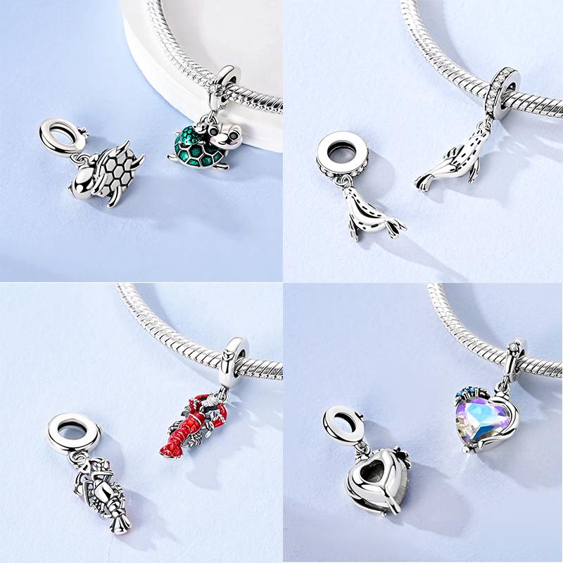 Summer Charms Copper Luminous Ocean Series Pendants Crab Whale Charms Beads Fit Original Bracelet Fine Diy Jewelry
