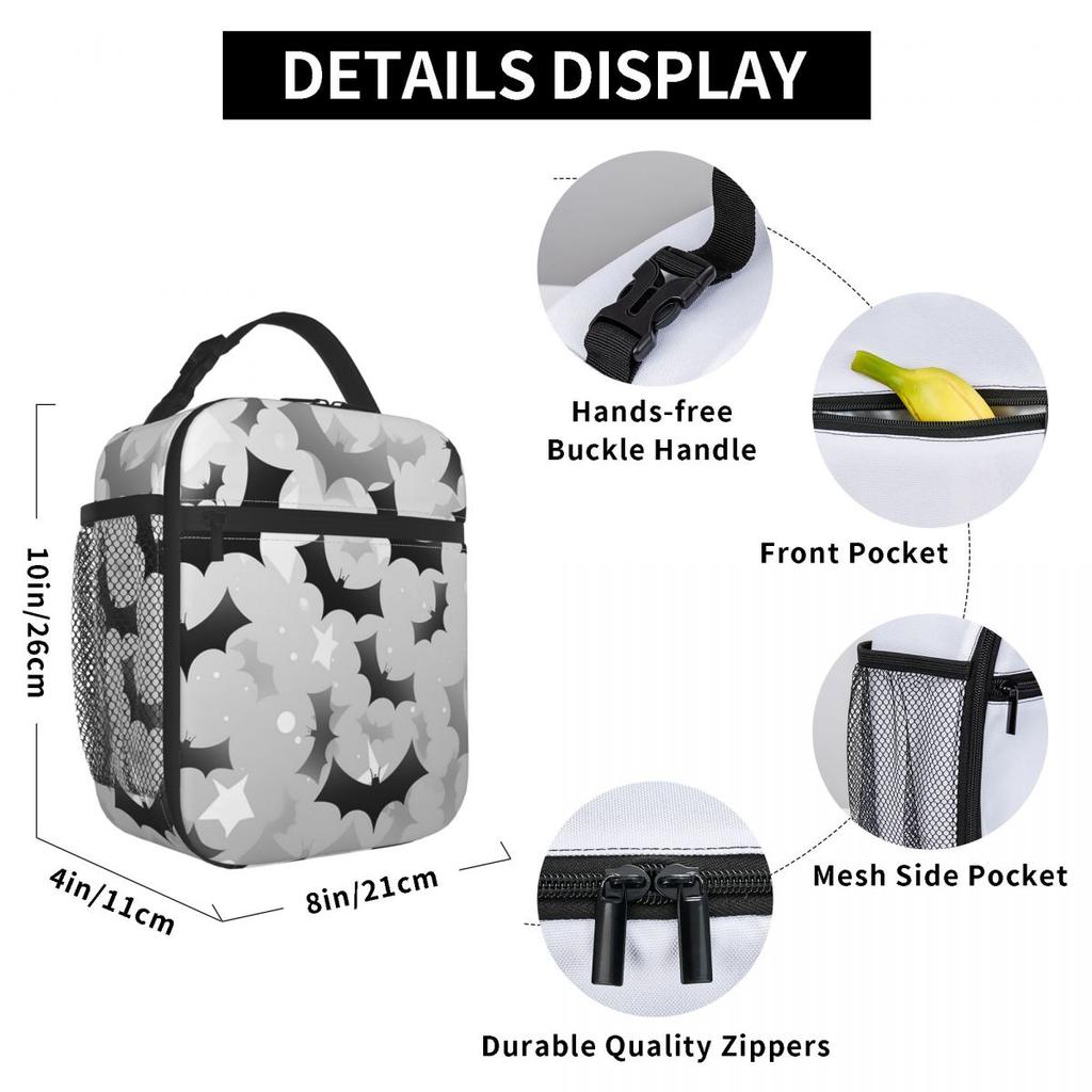 Chic Black And White Bat Insulated Lunch Bag for Kids School Cooler Thermal Food Box Tote Leakproof Lunch Boxes Container