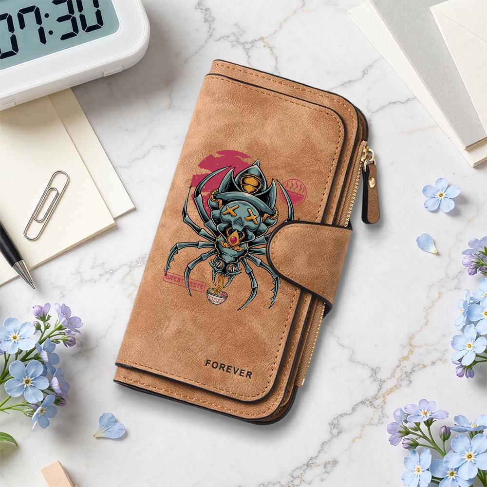 Cool Spider Printed Long Wallet Fashion Multi Card Slot Zipper Purse Casual Portable Daily Use Forever Wallet for Women Men