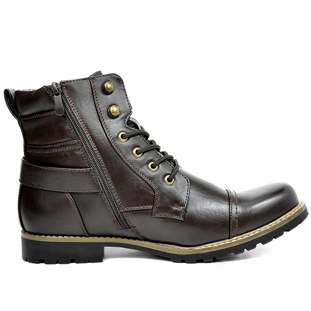 Men Boots Metal Double Zipper Motorcycle Boots Men Leather Casual Ankle Boots Motorcycle Botas Hombre Zapatos Para Hombres