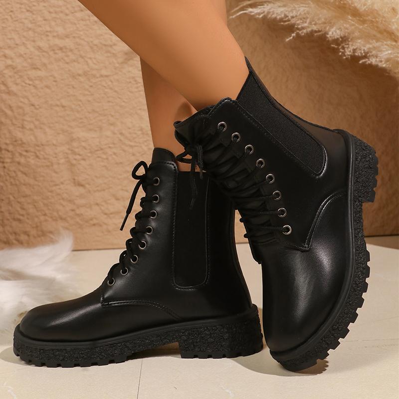 Модные ботинки Rimocy на платформе в стиле милитари для женщин, черные, из искусственной кожи, на шнуровке, ботильоны, женские ботинки на толстой подошве, нескользящие, осенне-зимние