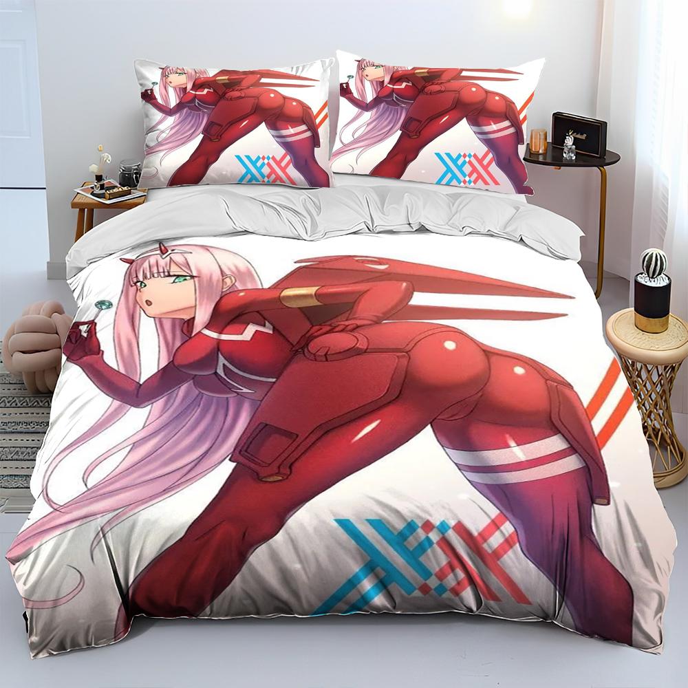 Комплект постельного белья с мультяшным принтом Zero Two Darling In The Franxx, Пододеяльник, Комплект постельного белья, Наволочка, Комплект постельного белья размера Queen