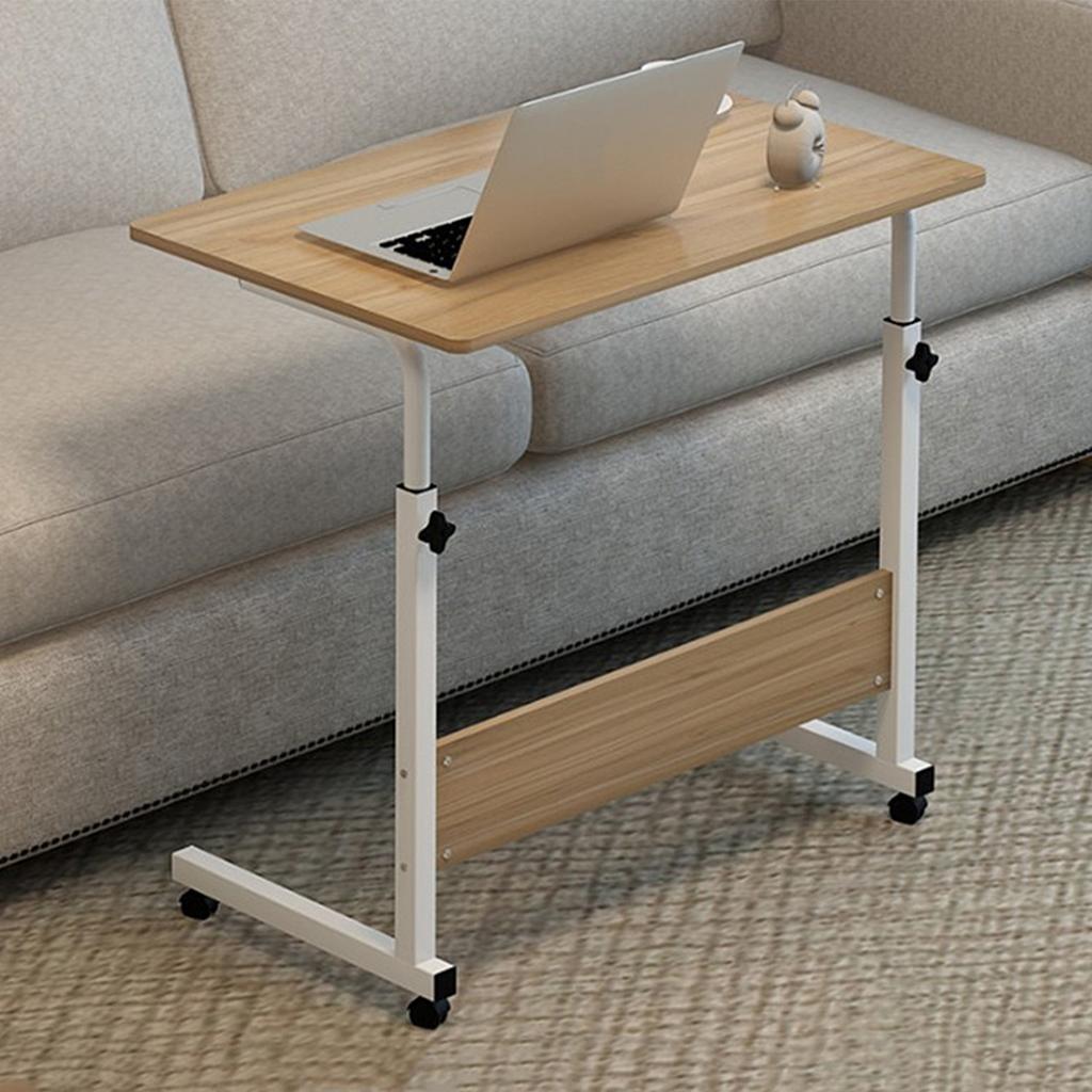 Liftable Bedside Table 60 X 40cm C Shape Metal Frame Mobile Laptop Desk for Home Sofa Walnut Color