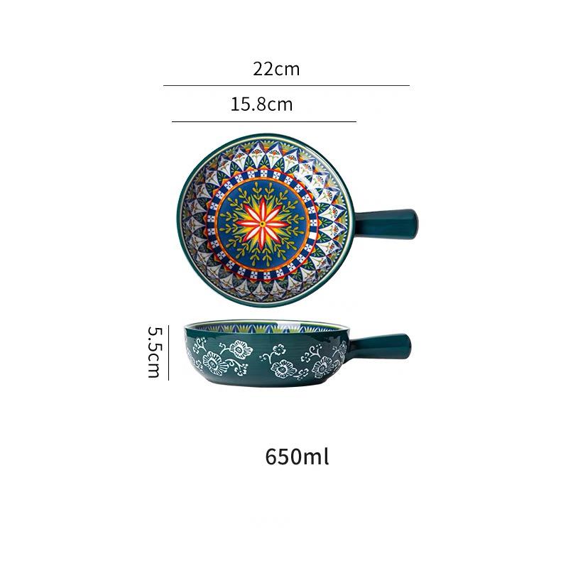Bohemian Ceramic Handle Bowl, Home Creative Fruit Salad Bowl, Instant Noodle Bowl With Handle, Oven Baking Bowl, Heat-Resistant