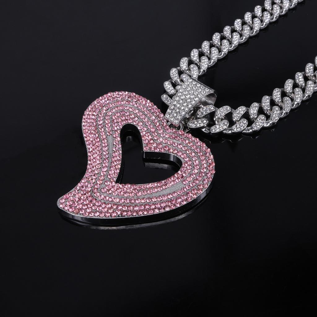 Alloy Necklace European American Unisex New Large Love Pendant Hip Hop Personalized Fashion Rap Inlaid Diamond Jewelry