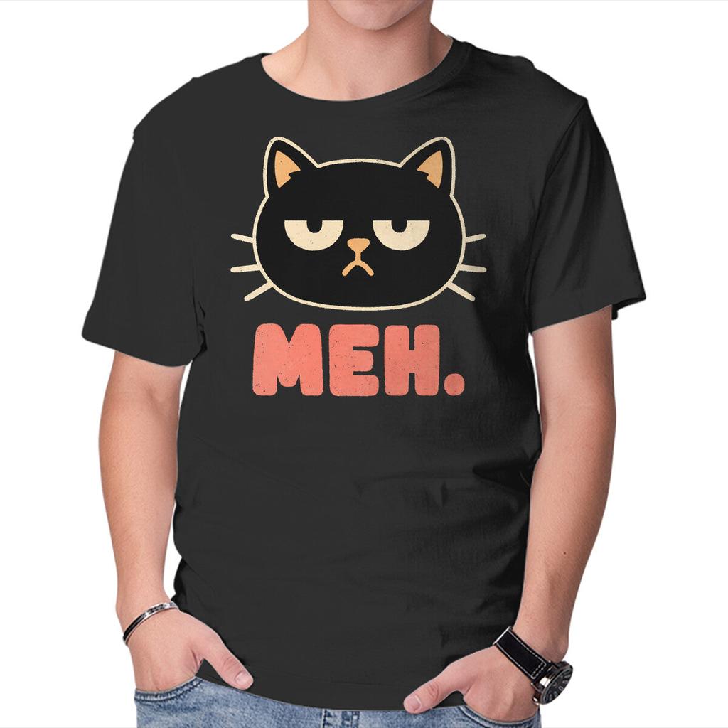 Unisex Crew Neck T-Shirt Meh Cat Graphic Short Sleeve Casual Tee
