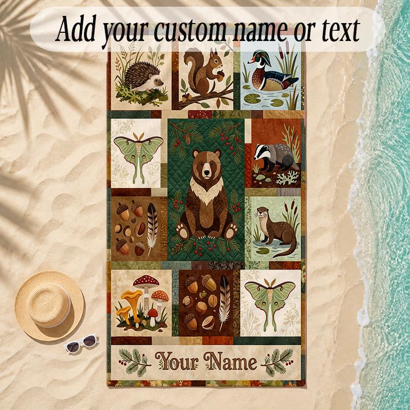 Animals Theme Soft Beach Towel Personalized Custom Name Text Towel Portable for Beach Pool Travel