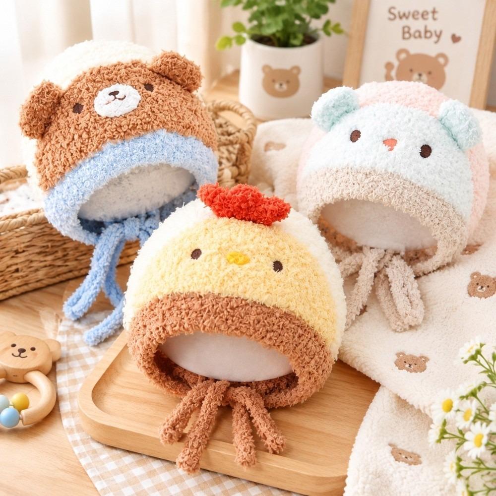 Thick Infant & Toddler Cartoon Plush Hat Knitted Animal Earflap Hat Winter Baby Hat Outdoor Wear