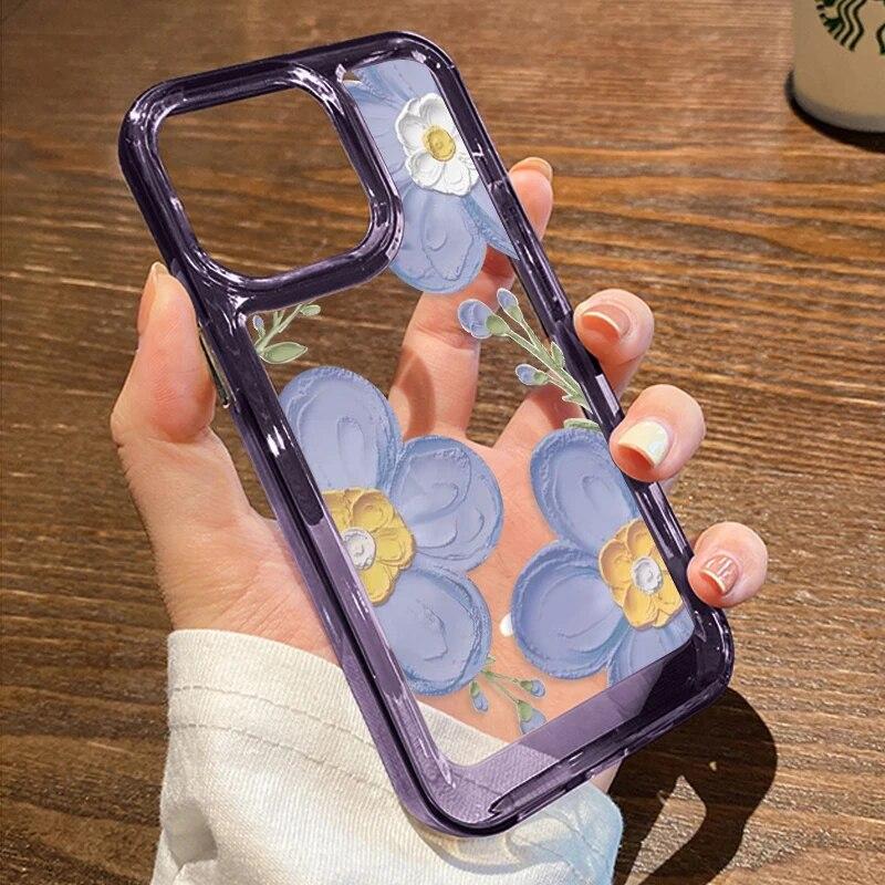 Чехол для телефона с масляной живописью и цветком для iPhone 14 Pro Max, чехол для iPhone 13 11 12 15 Pro Max 7 8 Plus XR XS Max X SE, противоударный чехол