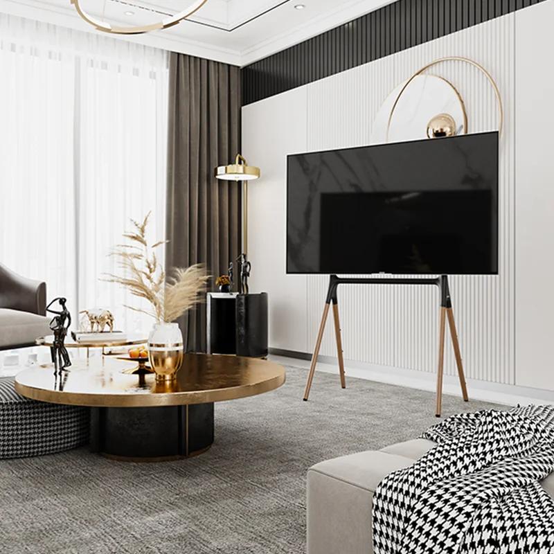 Luxury Floor TV Stand Wood Large Size Home TV Holder Metal Removable Living Room Decoration 42-75 Inches Magazine Rack Gift