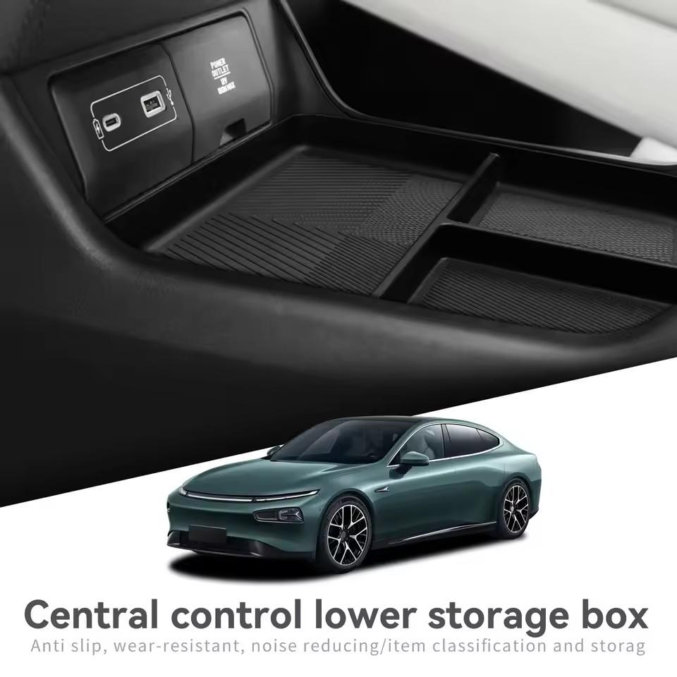 Для Xpeng P7/P7i 2025 2025 TPE Нижний ящик для хранения на центральной консоли Автомобильные органайзеры-лотки Упорядочивание Аксессуары для интерьера автомобиля Черный