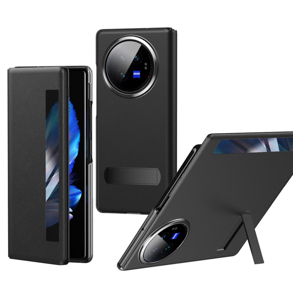 Магнитный чехол для телефона vivo X Fold3 с окошком для просмотра, чехол из ПУ кожи+ПК со скрытой подставкой