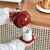 Ceramic Red Fruit Toothpick Dispenser Dental Floss Toothpick Holder Home Office Restaurant Kitchen Desktop Toothpick Organizer Container