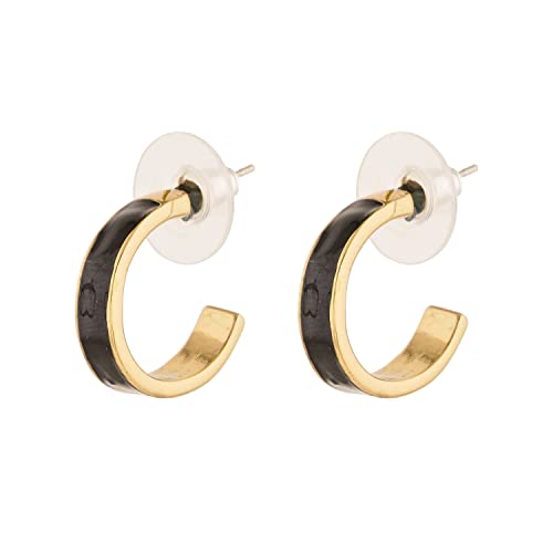 Женские серьги-кольца Estele Gold Tone, черные, широкие, с эмалью