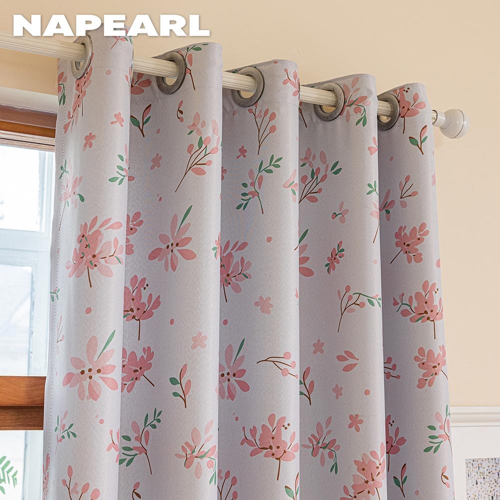 1PC NAPEARL 70-80% Cartoon Cherry Blossom Pattern Printed Curtains for Bedroom Living Room Home Decor