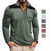 Men’s Tops Stand Collar Long Sleeves T-Shirts Contrasting Color Sweatshirts Zip Up Chest Pocket Autumn Spring Casual Sports Wear