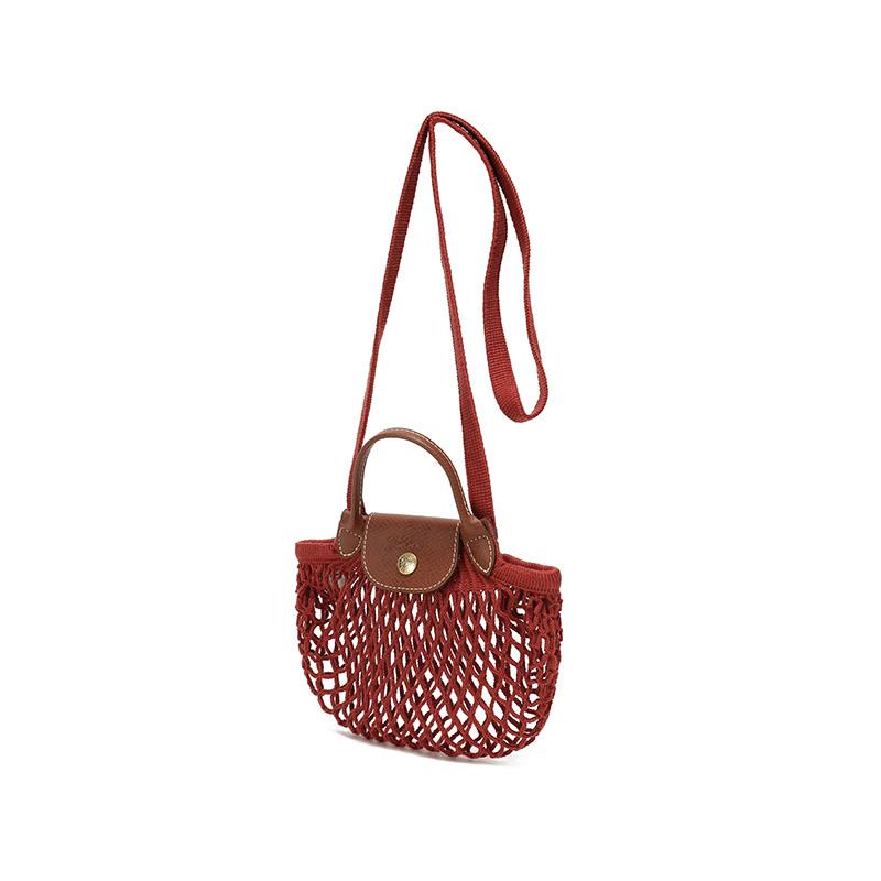 Longchamp Le Pliage Filet Сумка-сетка с полым дизайном Плетеная ручная сумка через плечо Мини-сумки для женщин Каштановый 10139HVH204