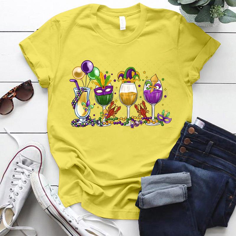 Mardi Gras Drink Shirt for Women Fat Tuesday Wine Graphic Tee Mardi Gras Drinking Party Classic Tops Carnival Vintage T Shirts