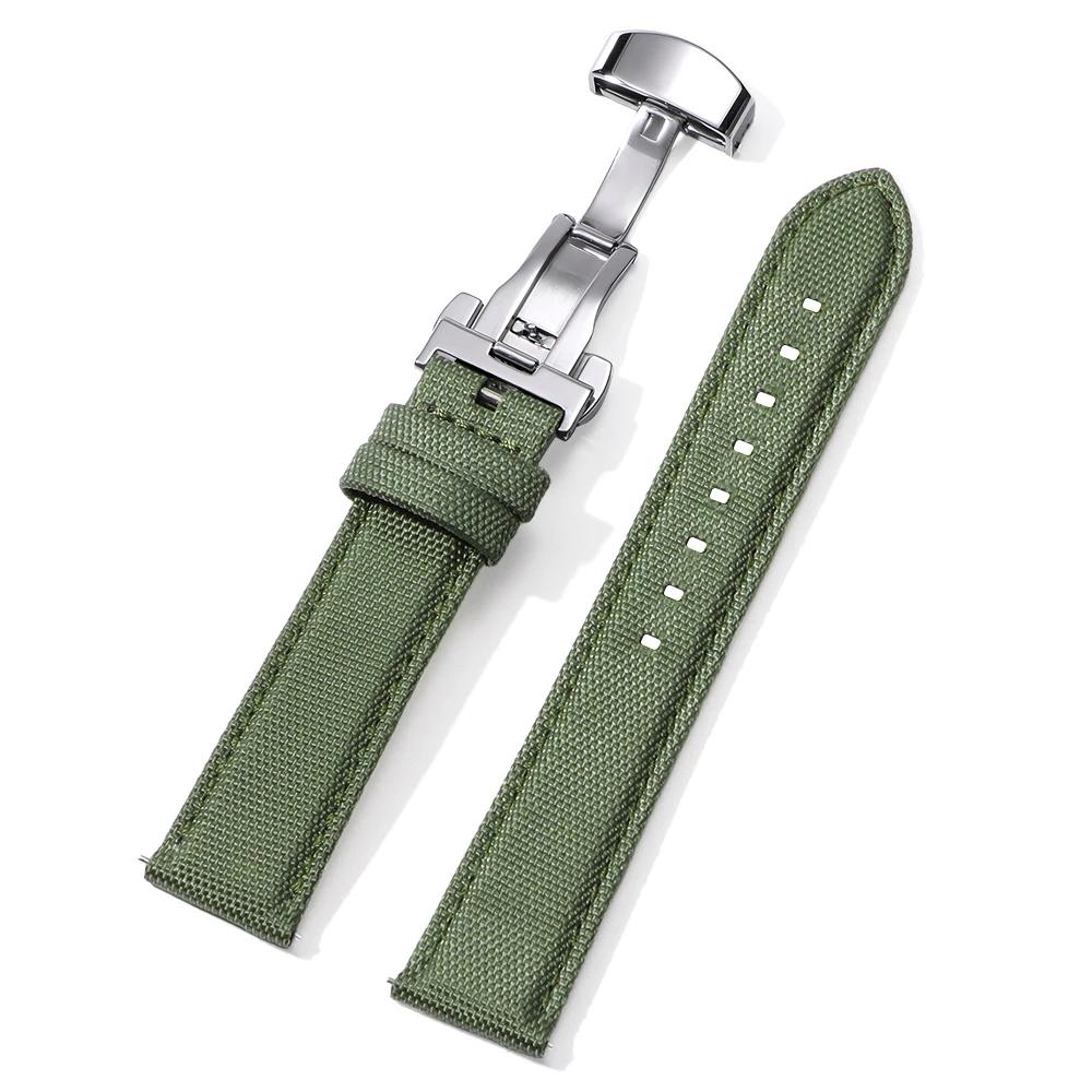 20MM 22MM Waterproof Sailcloth Watch Strap Nylon+Leather Watchband Butterfly Buckle Band Men Quick Release Sport Watch Bracelet