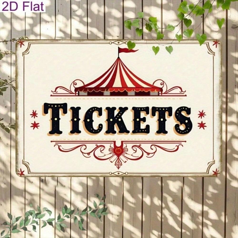 Vintage Circus Ticket Booth Metal Sign, Retro Wall Art for Home Bar Cafe Decor, 2D Flat