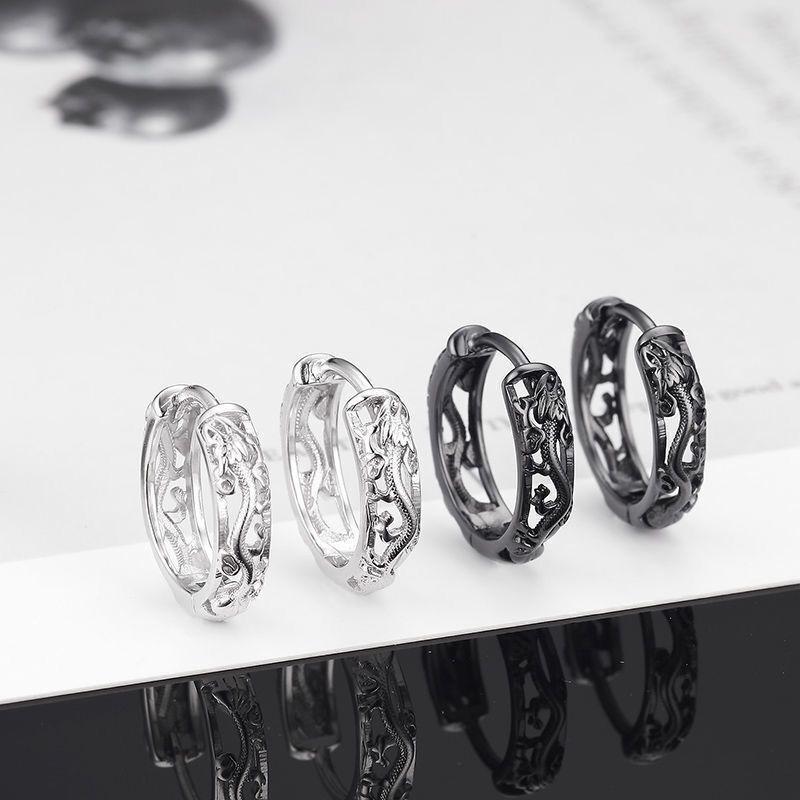 S925-plated Sterling Silver Dragon Stud Earrings Men's Single Retro Ethnic Style Earrings Men's Earrings, New Trendy Accessories