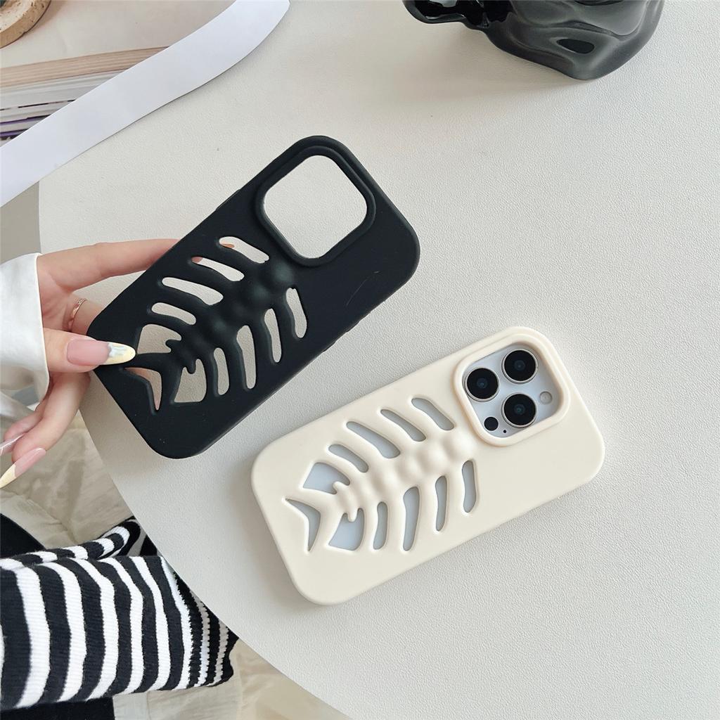 Силиконовый чехол для iPhone 13 14 15 16 17 Pro Max с рисунком рыбьего скелета 3D