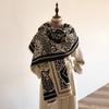 Elegant Black & White Floral Jacquard Scarf - Soft, Thick Imitation Cashmere with Tassels, Warm Shawl for Autumn & Winter - Chic Cold-Proof Blanket