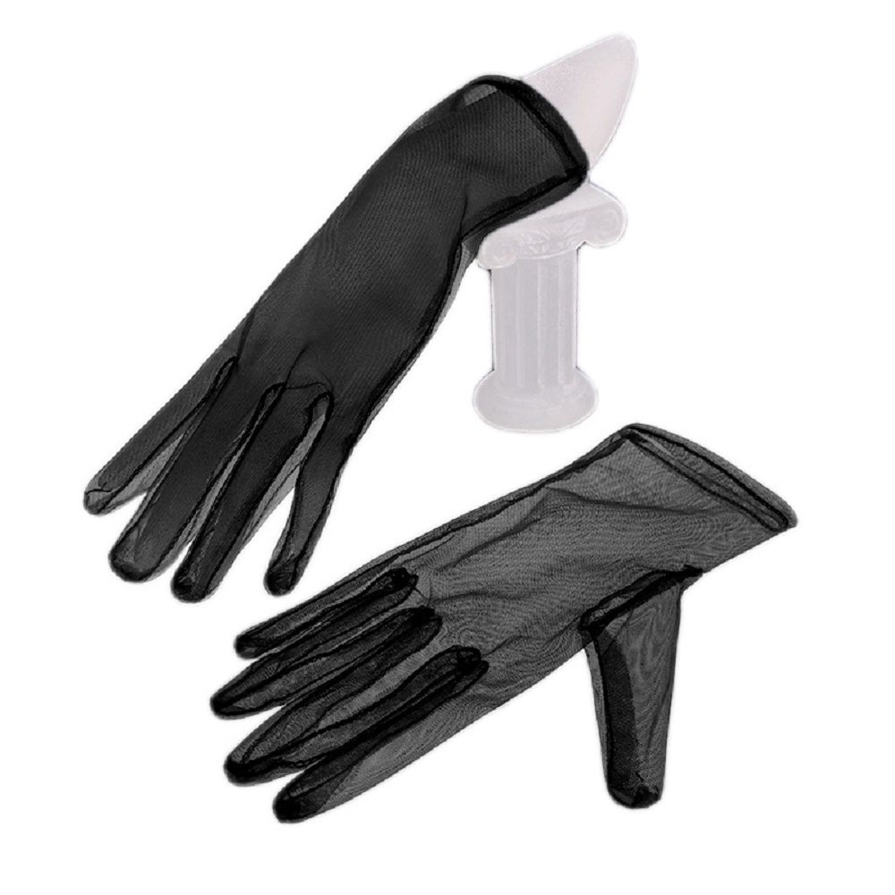 Girls White Faux Silk Transparent Black Ultra Thin Opera Gloves Finger Gloves Mesh Short Gloves