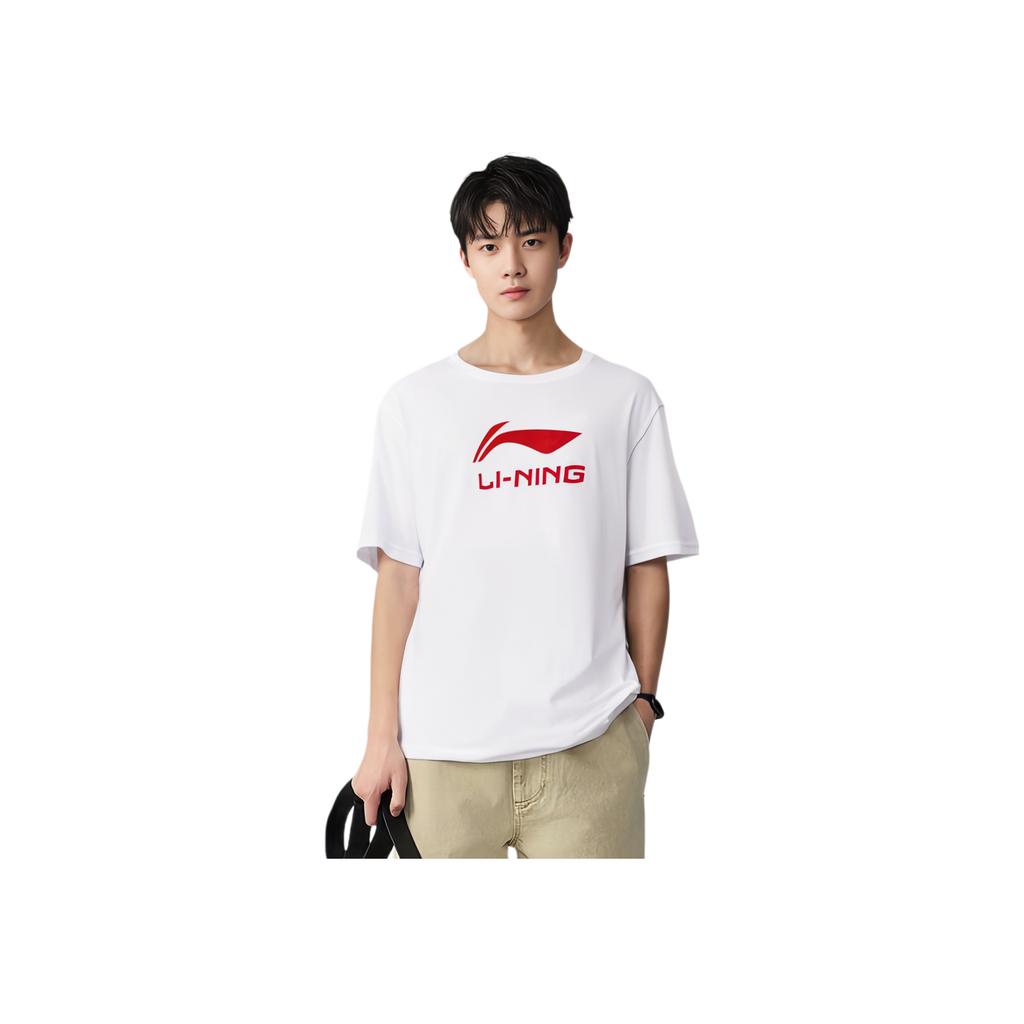 Футболка с коротким рукавом Li Ning Badminton Series с буквенным логотипом, быстросохнущая, унисекс, стандартная, белая ATSU493-2
