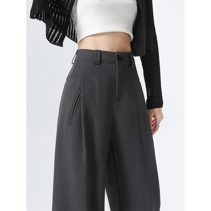 Gray Wide-leg Pants Women's Spring and Autumn New High-end Suit Pants High-waist Drape Casual Floor-mopping Straight Pants