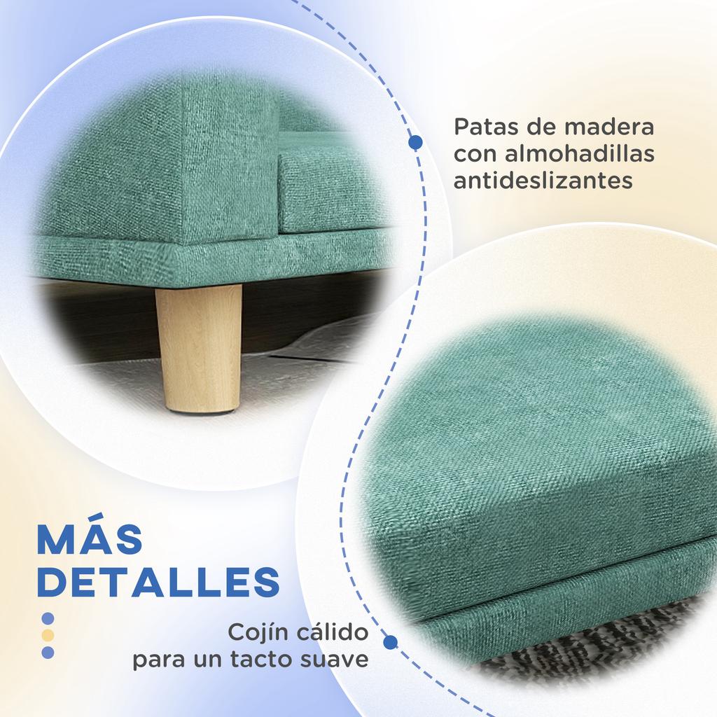 Dog Sofa, Elevated, Washable Cushion, Wooden Legs, 30 kg Load Capacity, 98 x 67 x 25 cm, Green