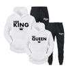 Lover Outfit Her QUEEN or His KING Printed Tracksuits Couple Hoodies Suits Hooded Sweatshirt and Sweatpants Two Piece Set S-4XL
