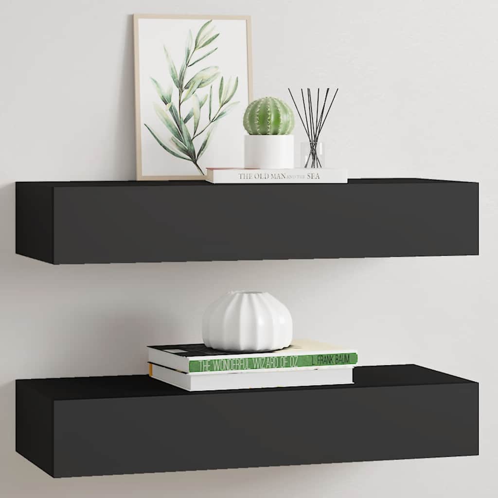 Wall mounted Drawers Shelves 2 pcs Black 60 x 23.5 x 10 cm MDF