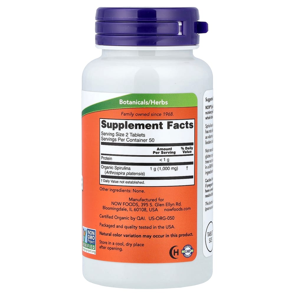 iHerb Now Foods Certified Spirulina 3000mg (Per Serving), 100 Tablets