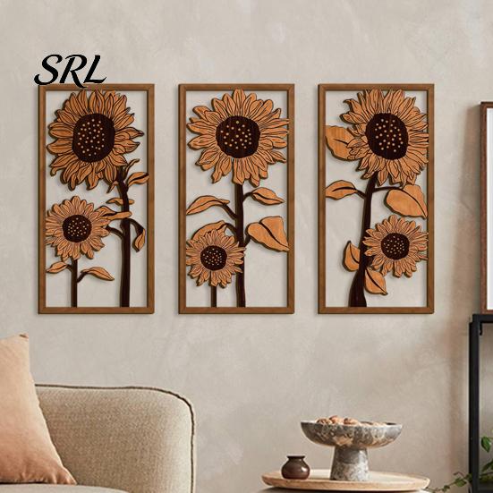 Pastoral Wall Panels 3Pcs Vintage Sunflower Wooden Decor, Farmhouse Cutout Wood Solid Art Art, Rustic Hanging Ornament for Living Room Bedroom