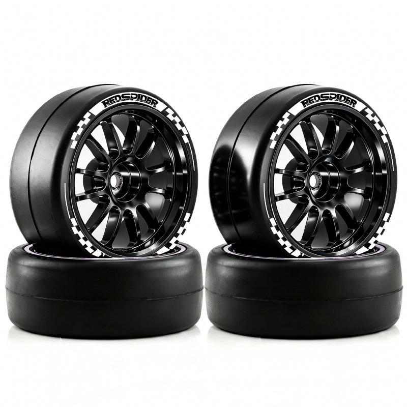 1/10 Scale Remote Control Racing Car with Slick Tires & 12-Spoke Metal Wheels - Black Set