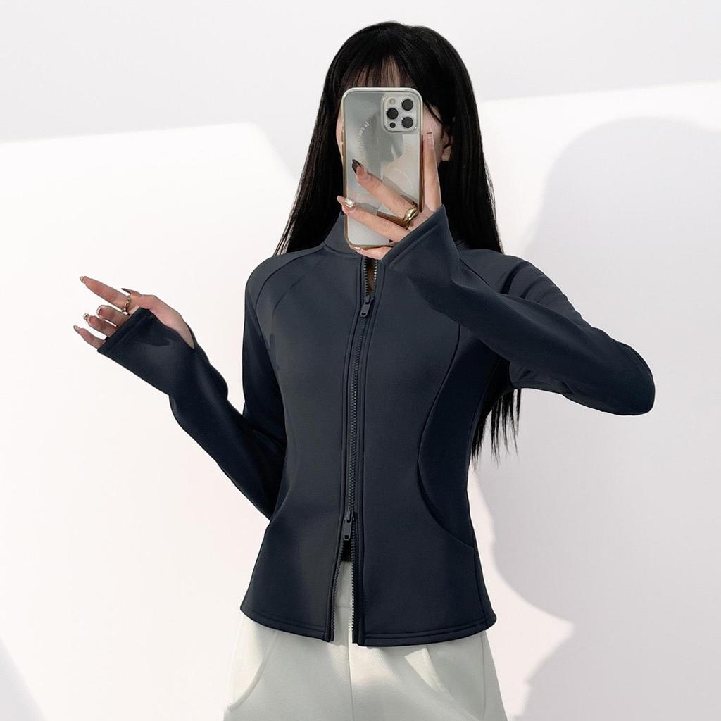 Куртка Juyitang Peach Velvet Stand Collar – теплая, плотная, с карманами одежда для йоги на осень и зиму