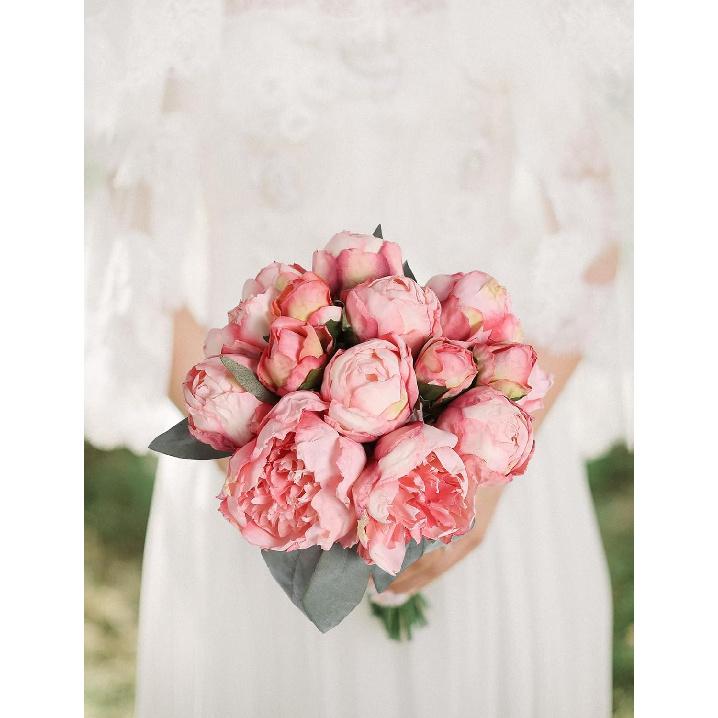 Розовые пионы искусственные цветы 2 букета винтажные искусственные пионы 14 шт. головок шелковые цветы со стеблями для свадебного украшения букет невесты искусственные цветы