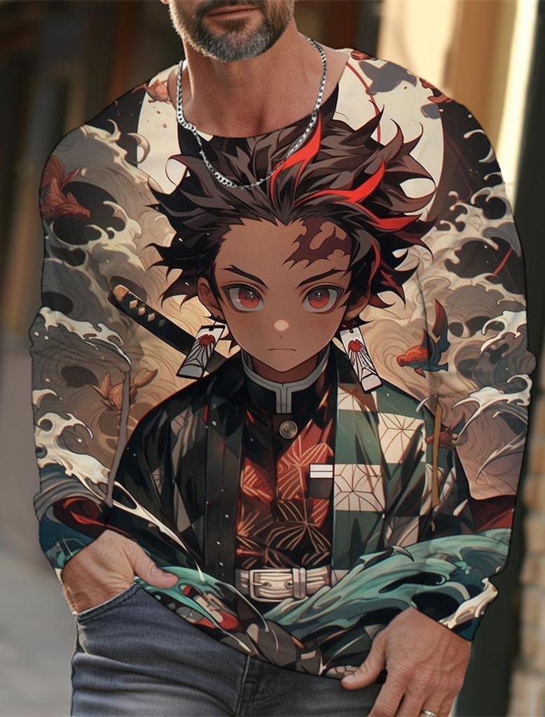 Футболка мужская с длинным рукавом, 3D-печать, аниме-печать, мужская футболка с длинным рукавом, осенние топы, футболка с принтом HD