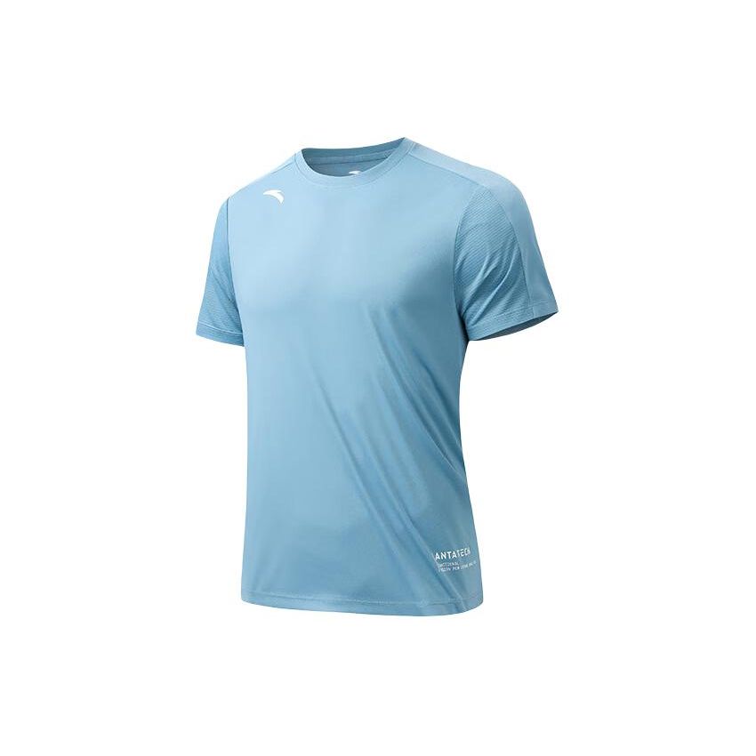 Anta Plain Round Neck Loose Short Sleeve T-Shirt Men Tops Cloud-Blue 952427102-3