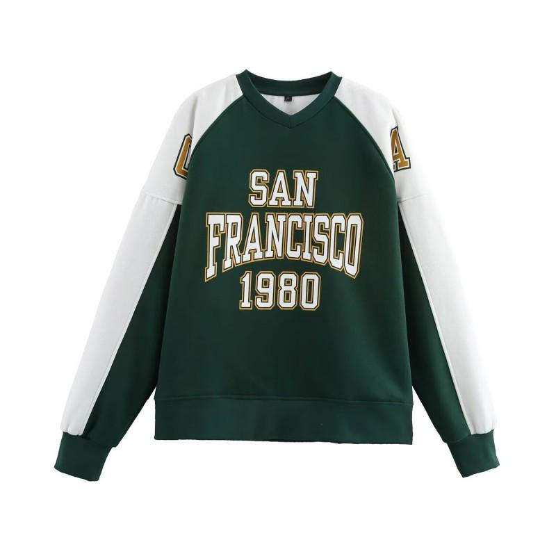 Womens Casual College Style Hoodie Pants Set Green Long Sleeve Loose Fit Cotton Blend Outfit