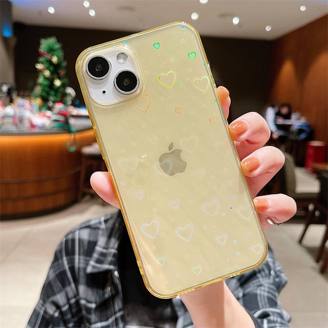 Чехол для телефона с градиентным лазером и сердечком для Iphone 13 11 12 Pro Max X Xs Xr, мягкий силиконовый прозрачный чехол с сердечками
