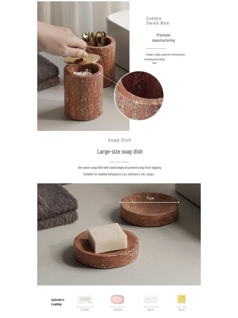 Набор DecoTalk Wabi-sabi Красный Травертин для Ванной Комнаты: Раковина с Подносом-Диспенсером для Ароматических Салфеток
