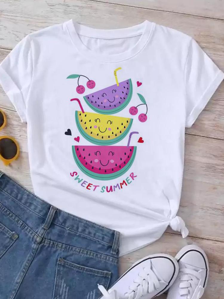 Maycaur Новая женская белая футболка Мода Лето Принт букв Короткий рукав Футболка Харадзюку Уличная одежда Топы Женская футболка Футболки