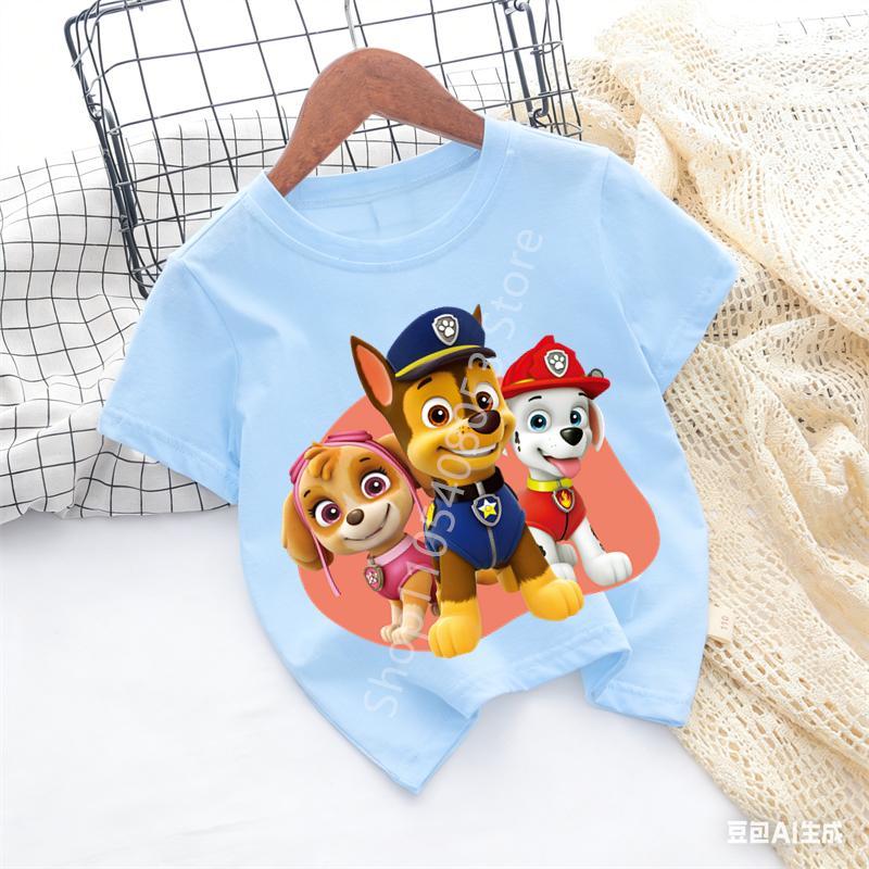 Paw Patrols Baby TShirt Girls Boys Clothes Cartoon Anime Chase Skye Figure Printed Toddler Tops Summer Clothes Gift