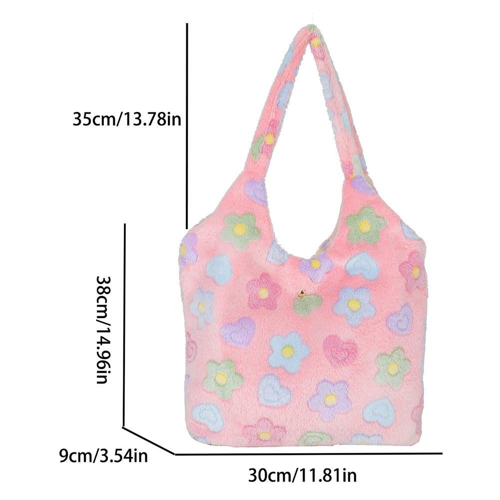 Женская милая пушистая сумка-хобо с цветочным узором, универсальная сумка для покупок, большая вместительная пушистая сумка Kawaii, мягкая зимняя сумка для девочек