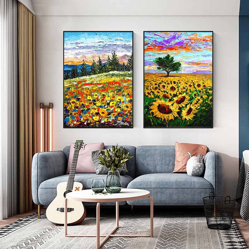 Modern Sunflower Decorative Painting Sunset Scenery Flower Poster Landscape Wall Art Picture Canvas Print Living Room Home Decor No Frame