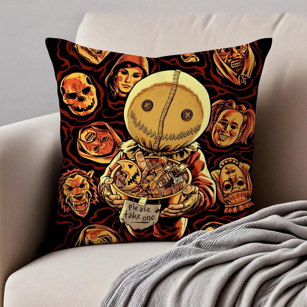 Dark style artistic illustration HHalloween Cushion Cover Pillowcase Antidustmite Invisible Zipper Short Plush Sofa Cushion
